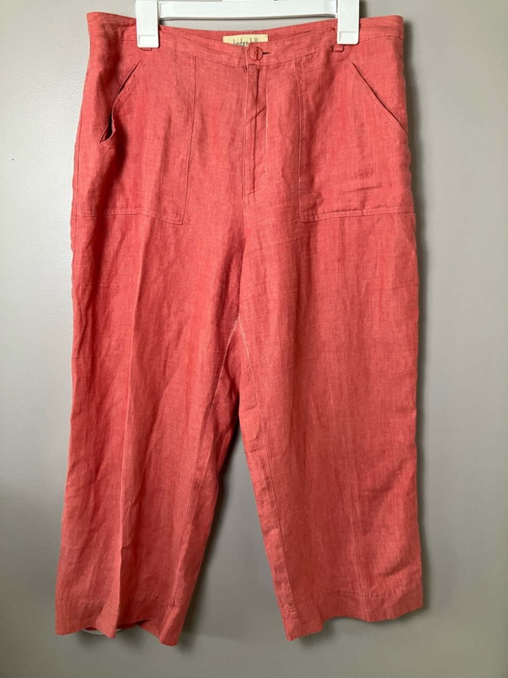100% Linen Linden Hill Coral Wide-Leg Pants Size 14 Coastal‎ Grandma